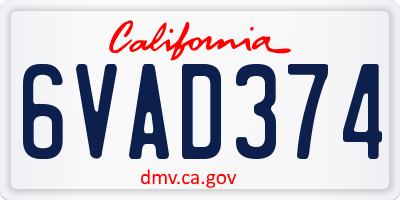 CA license plate 6VAD374