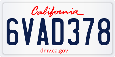 CA license plate 6VAD378