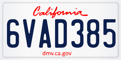 CA license plate 6VAD385
