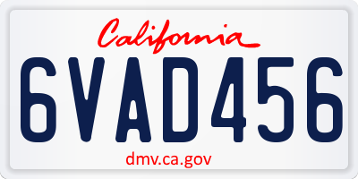 CA license plate 6VAD456
