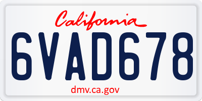 CA license plate 6VAD678