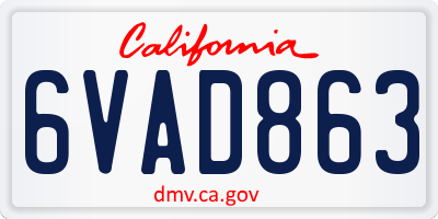 CA license plate 6VAD863