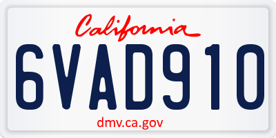 CA license plate 6VAD910
