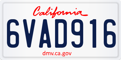 CA license plate 6VAD916