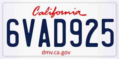 CA license plate 6VAD925