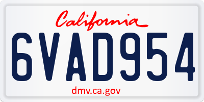 CA license plate 6VAD954
