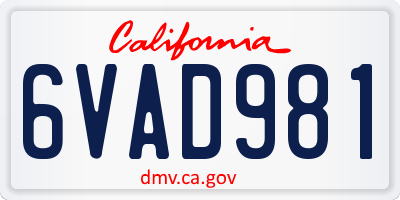 CA license plate 6VAD981