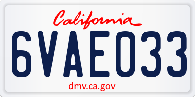 CA license plate 6VAE033