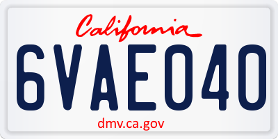 CA license plate 6VAE040