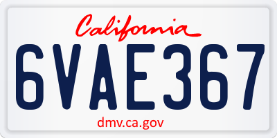 CA license plate 6VAE367