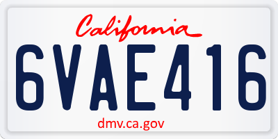 CA license plate 6VAE416