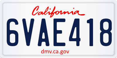 CA license plate 6VAE418