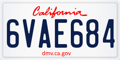 CA license plate 6VAE684