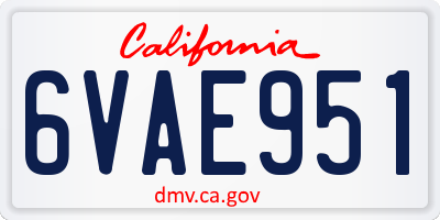 CA license plate 6VAE951