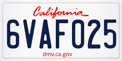 CA license plate 6VAF025
