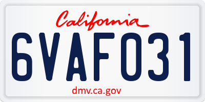 CA license plate 6VAF031