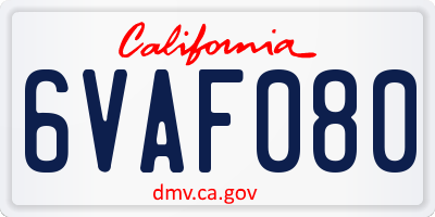 CA license plate 6VAF080