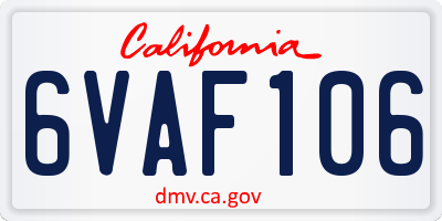 CA license plate 6VAF106