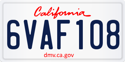 CA license plate 6VAF108