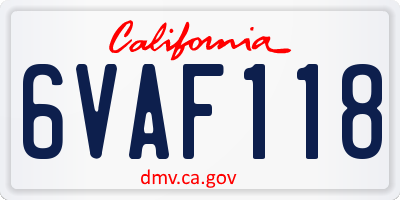 CA license plate 6VAF118