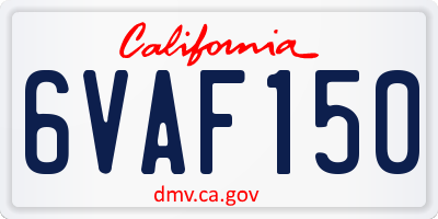 CA license plate 6VAF150