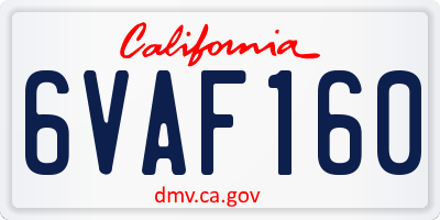 CA license plate 6VAF160