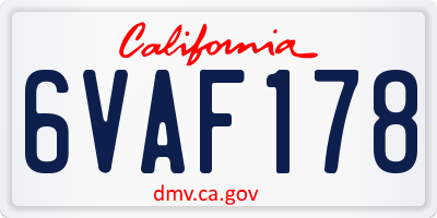 CA license plate 6VAF178