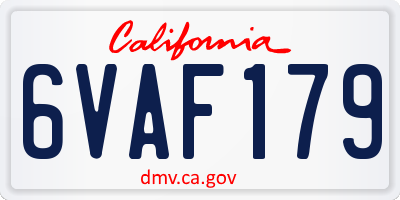 CA license plate 6VAF179