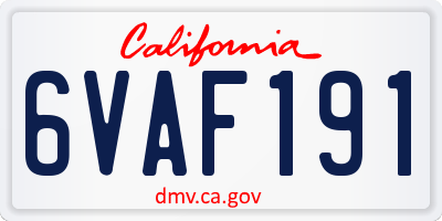 CA license plate 6VAF191