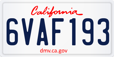 CA license plate 6VAF193