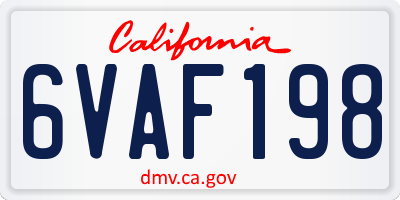 CA license plate 6VAF198
