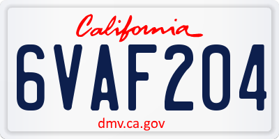 CA license plate 6VAF204