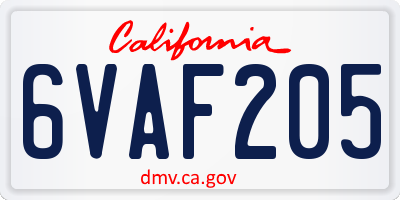 CA license plate 6VAF205