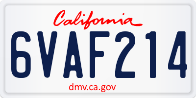 CA license plate 6VAF214