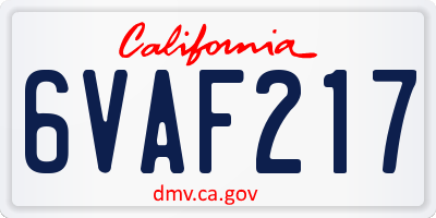 CA license plate 6VAF217