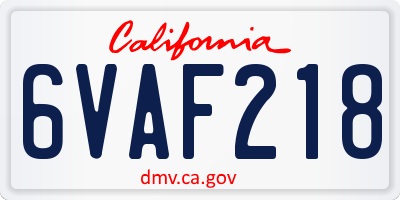 CA license plate 6VAF218