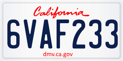 CA license plate 6VAF233