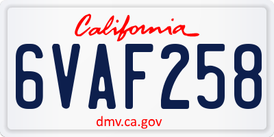 CA license plate 6VAF258