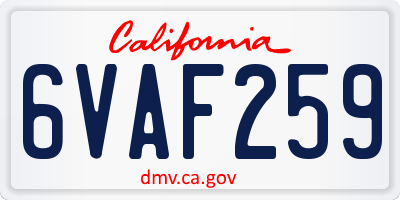 CA license plate 6VAF259