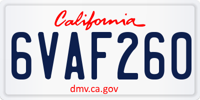 CA license plate 6VAF260