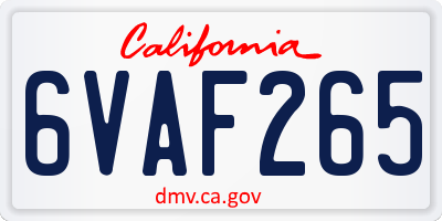CA license plate 6VAF265