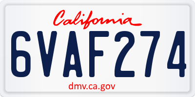 CA license plate 6VAF274