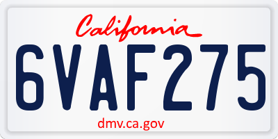 CA license plate 6VAF275