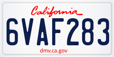CA license plate 6VAF283