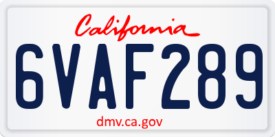 CA license plate 6VAF289