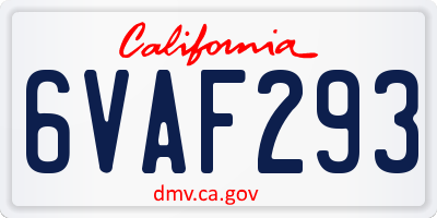CA license plate 6VAF293