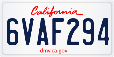 CA license plate 6VAF294