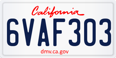 CA license plate 6VAF303