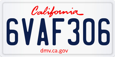 CA license plate 6VAF306