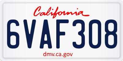 CA license plate 6VAF308